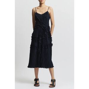 NWT Saint Art Bella Ruched Midi Dress in Navy Blue Women's Size Small